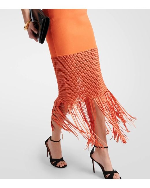 Galvan Orange Fringed Midi Dress