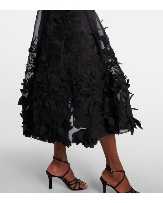 Zimmermann Black Hypnotic Applique Silk Organza Midi Dress