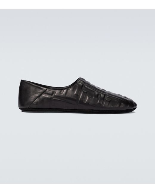 Fendi Black Ff Embossed Leather Slippers for men