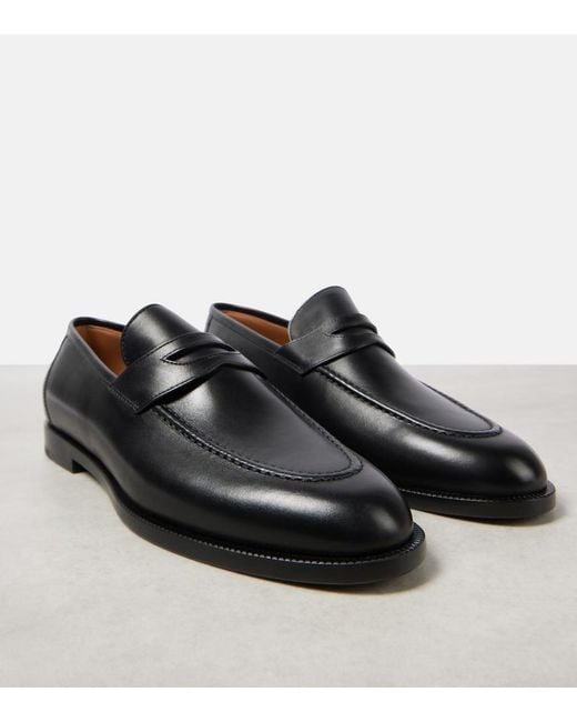 Loro Piana Black Sergio Leather Loafers