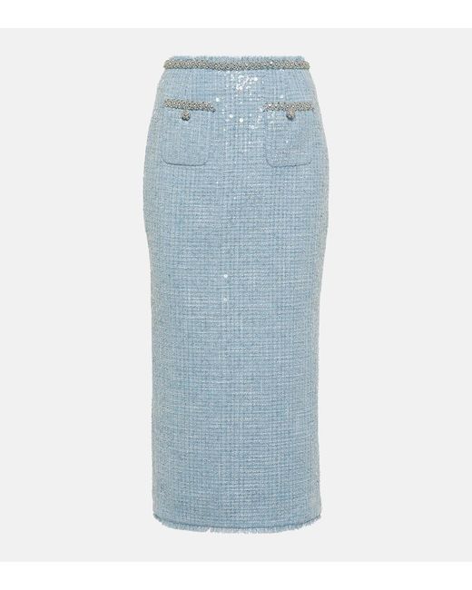Self-Portrait Blue Sequined Boucle Midi Skirt