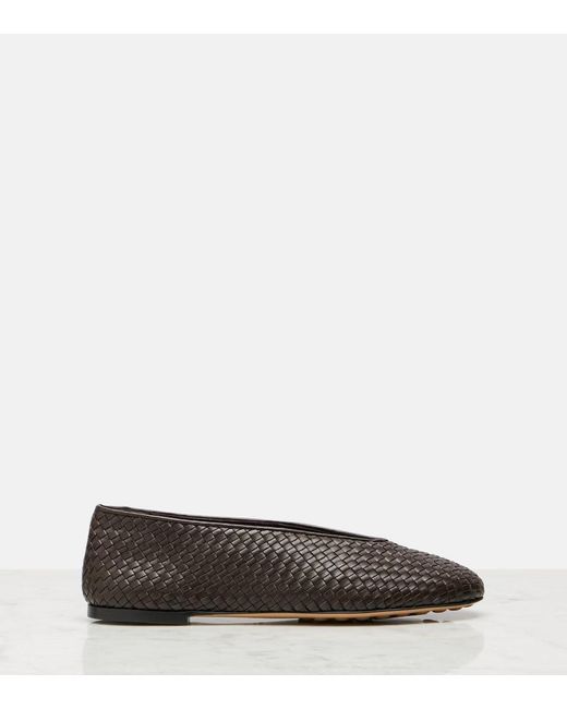 Bottega Veneta Brown Rosa Woven Leather Ballet Flats