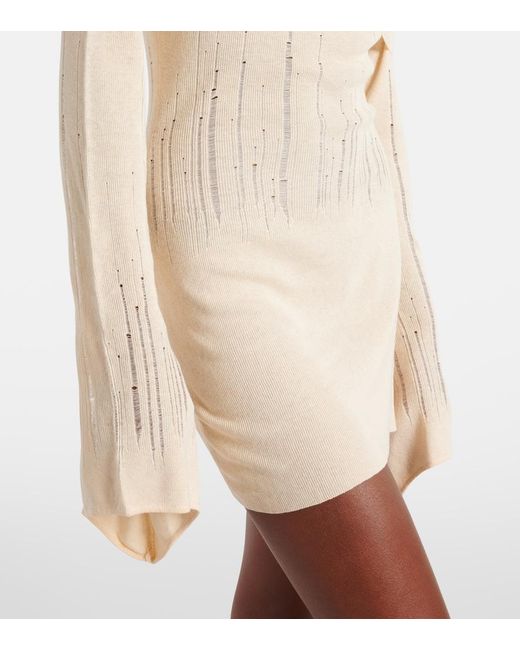 AYA MUSE Natural Distressed Silk-Blend Minidress