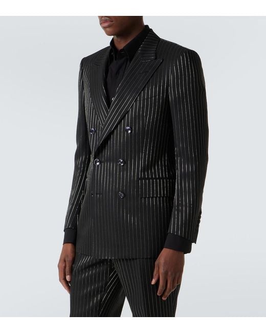 Tom Ford Black Striped Wool And Silk Lame Blazer for men