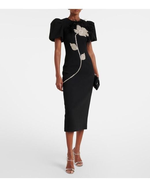 Rebecca Vallance Black Embellished Crepe Cocktail Dress