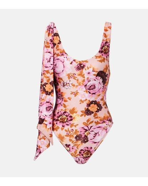 Chloé Red Floral Knot-Detail Swimsuit