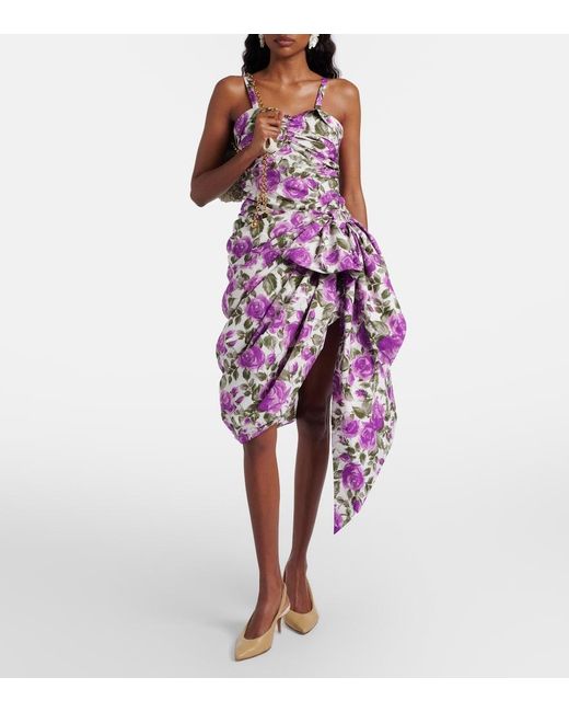 Chloé Purple Ruched Asymmetric Cotton Minidress