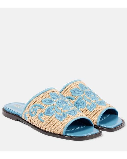 Etro Blue Leather Espadrille Slides