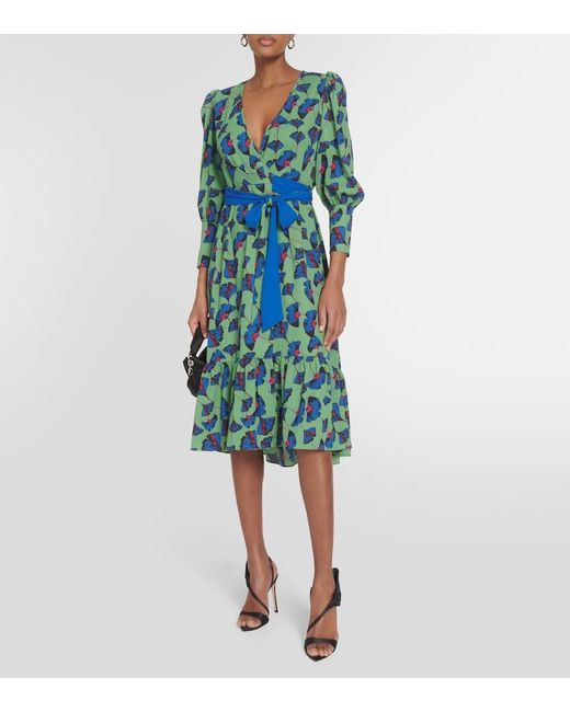Diane von Furstenberg Green Blade Printed Crepe Wrap Dress