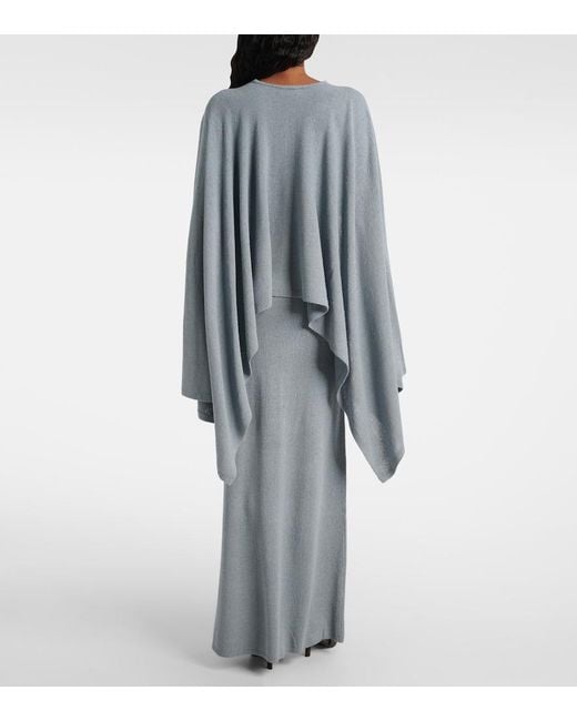 Totême Blue Cape-Detail Silk Boucle Maxi Dress