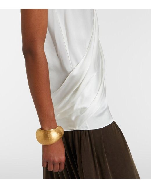 Balmain White Draped Halterneck Silk Top