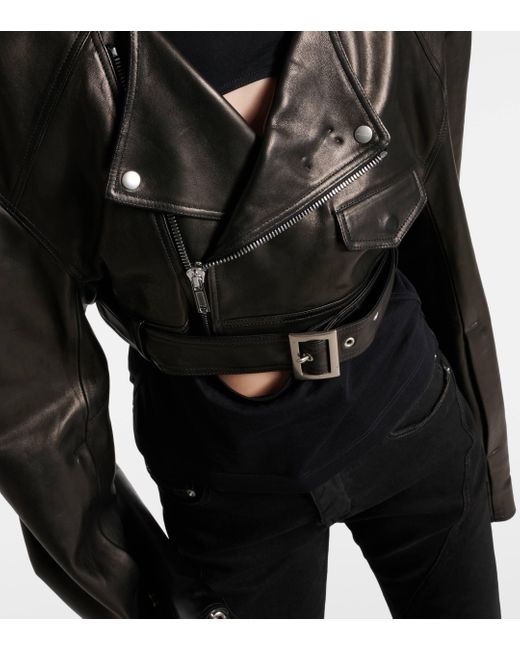 Rick Owens Black Cropped Leather Biker Jacket