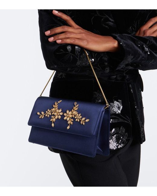 Manolo Blahnik Blue Capripla Embellished Satin Clutch