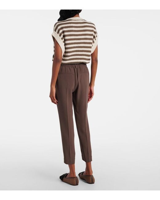 Brunello Cucinelli Brown Cropped Crepe Slim Pants