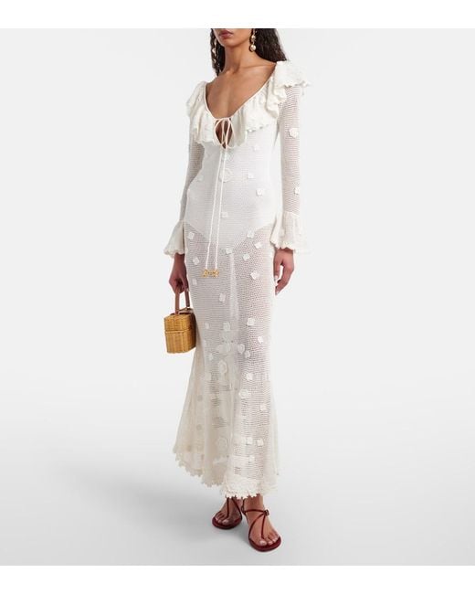 Self-Portrait White Embellished Cotton-Blend Maxi Dress