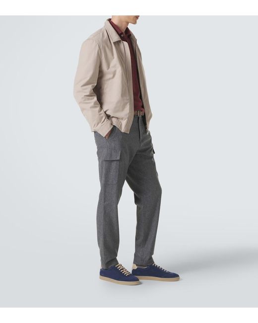 Brunello Cucinelli Blue Leather-Trimmed Suede Sneakers for men