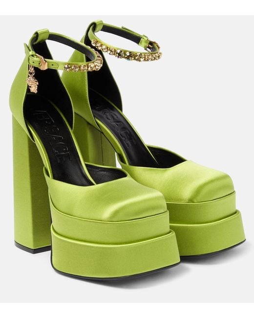 Versace Green Medusa Satin Platform Pump