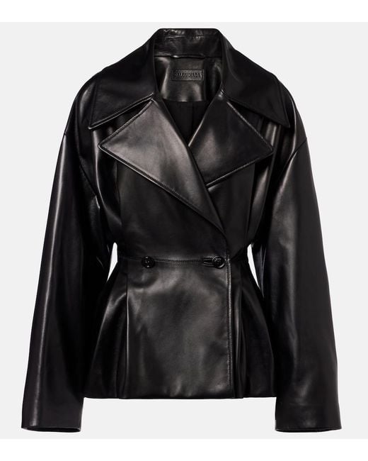 Balenciaga Black Double-Breasted Leather Jacket
