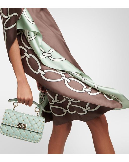 Valentino Green Chain-Print Silk Kaftan Dress