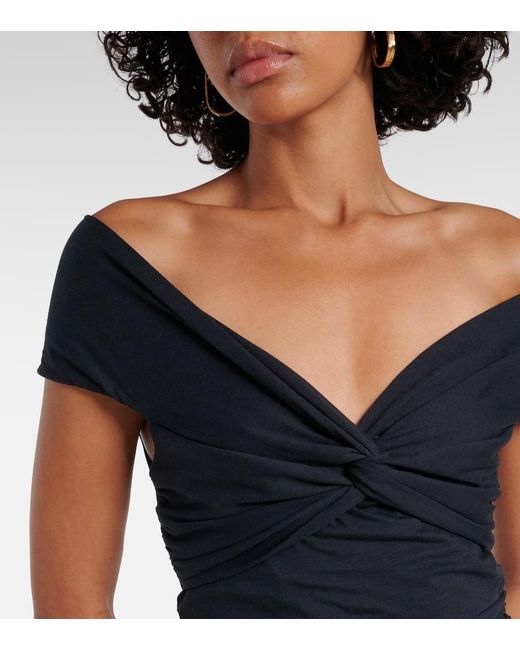 Dorothee Schumacher Blue Soft Drape Off-Shoulder Midi Dress