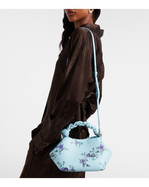 Ganni Blue Bou Small Floral Top-Handle Bag
