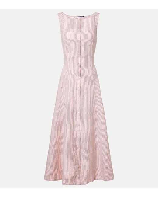 Polo Ralph Lauren Pink Striped Linen Midi Dress
