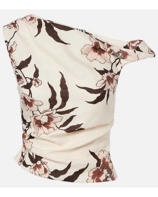 Sir Natural Floral Asymmetric Linen Top