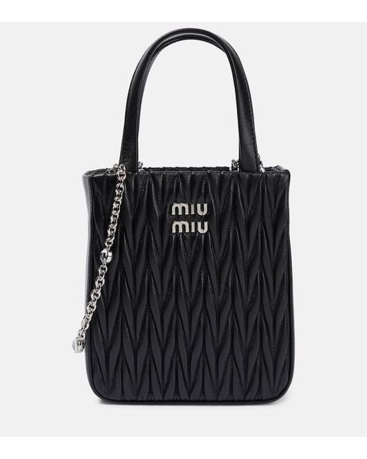 Miu Miu Black Matelasse Leather Tote Bag