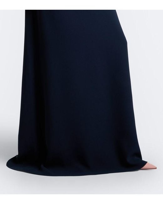 Oscar de la Renta Blue Embellished Silk-Blend Georgette Gown