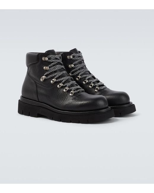 Bottega Veneta Black Lug Leather Lace-Up Boots for men