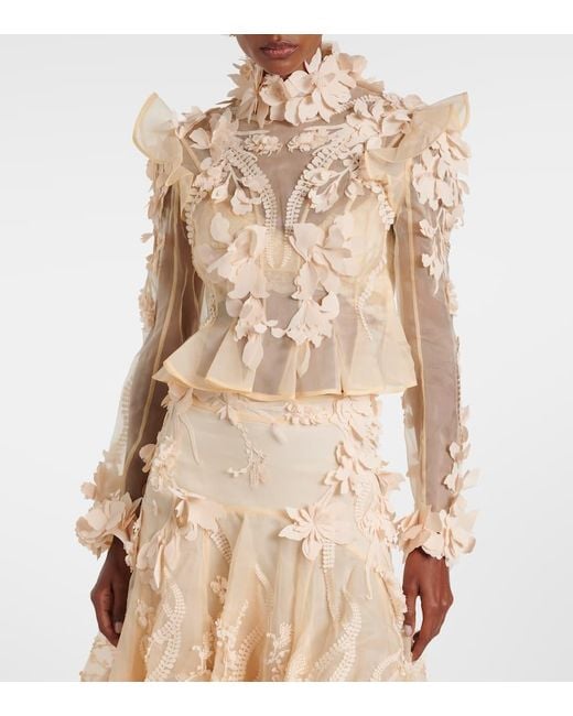 Zimmermann Natural Hypnotic Floral-Applique Silk Blouse