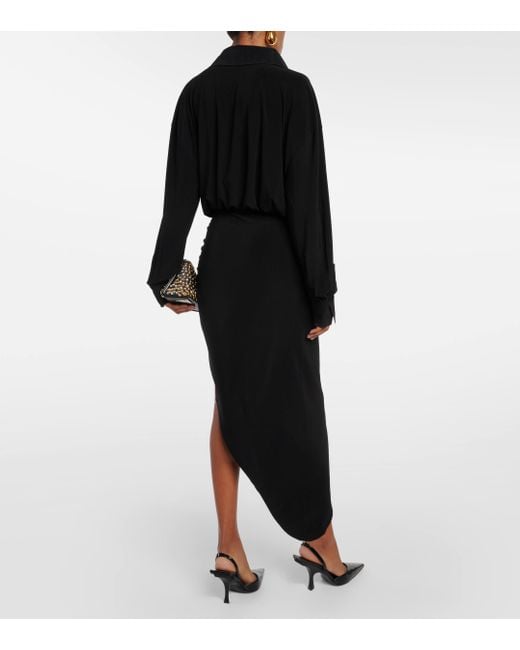 Norma Kamali Black Shirred Jersey Midi Dress