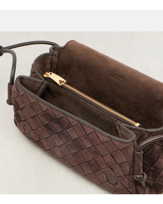 Bottega Veneta Brown Notturno Intrecciato Suede Crossbody Bag
