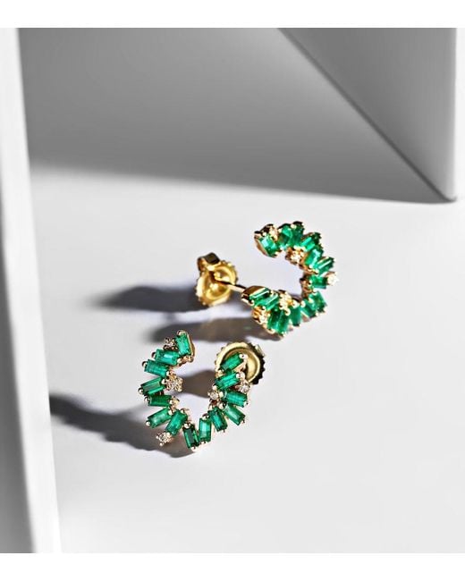 Suzanne Kalan Green Izzy Sideway Spiral 18Kt Earrings With Emeralds And Diamonds