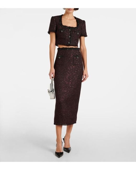 Jupe Longue En Tweed Self-Portrait en coloris Black