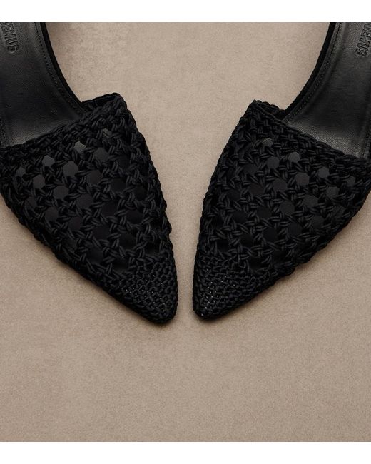 Jacquemus Black Woven Raffia-Effect Wedges