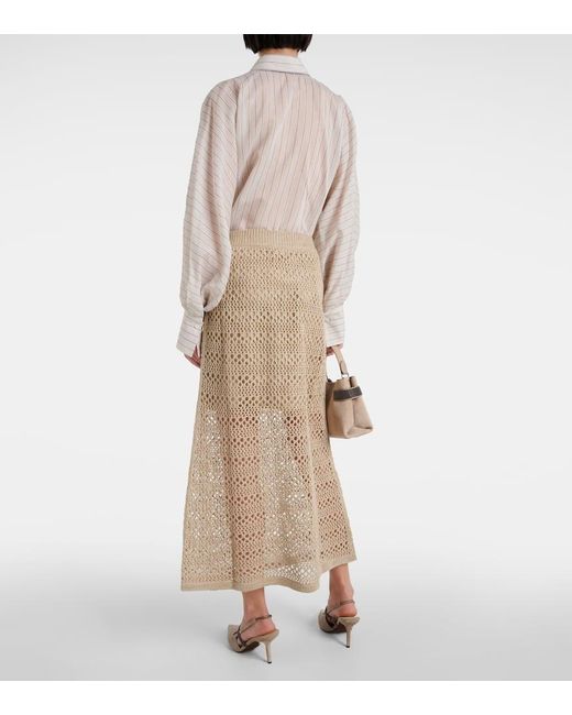 Falda larga de lino y seda Brunello Cucinelli de color Natural