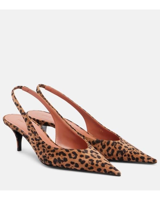 AMINA MUADDI Brown Anok 55 Leopard-Print Suede Slingback Pumps