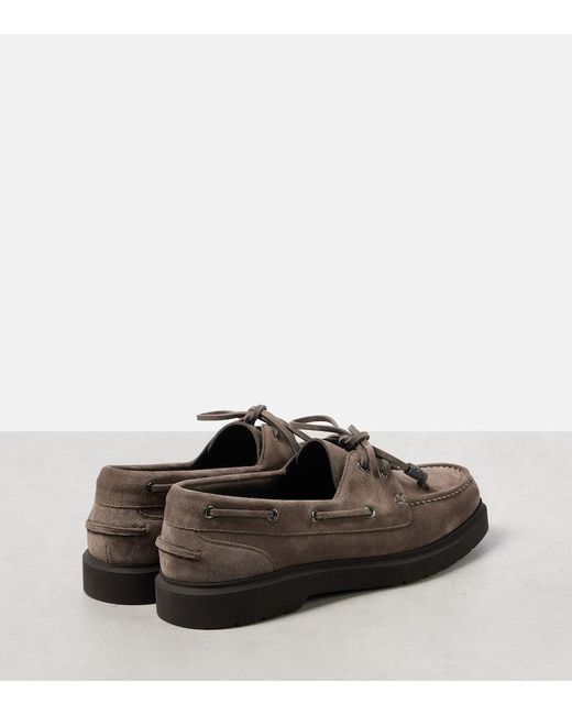 Brunello Cucinelli Brown Sail Monili Suede Boat Shoes