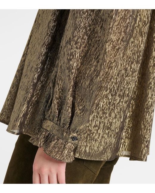 Chloé Brown Ruffled Lame Silk-Blend Blouse