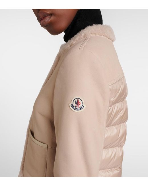 Moncler Natural Buis Shearling-Lined Suede Down Jacket