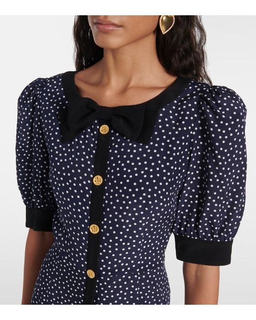 Alessandra Rich Blue Polka-Dot Printed Silk Minidress