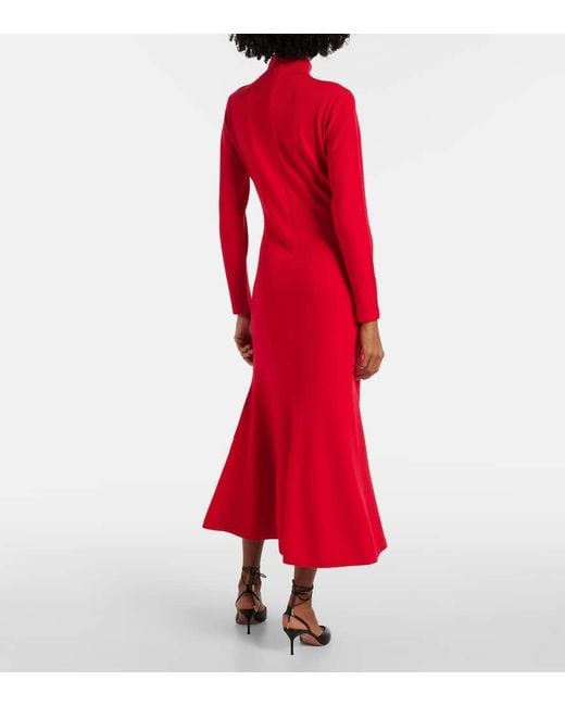 Vestido Midi De Lana Con Cuello Alto Carolina Herrera de color Red