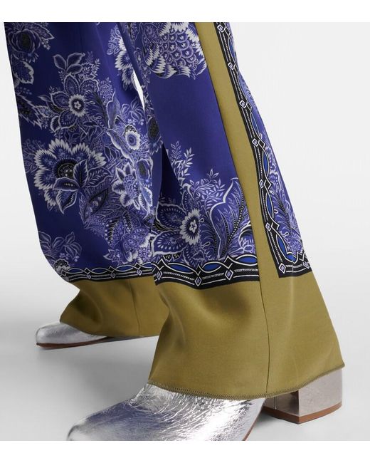Etro Blue Paisley High-Rise Silk Wide-Leg Pants