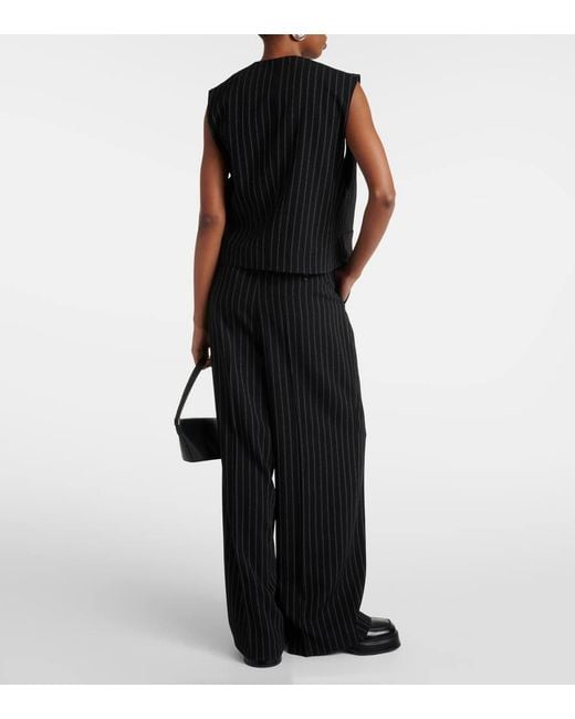 AMI Black Virgin Wool Pinstripe Waistcoat