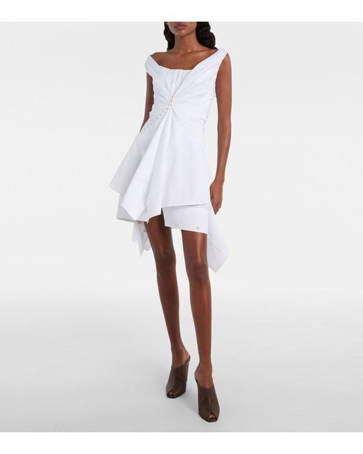 McQueen White Ruffled Cotton Minidress