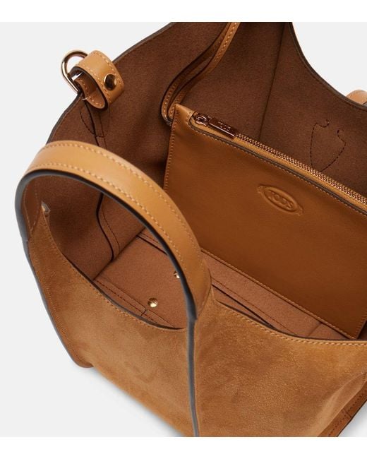 Tod's Brown T Timeless Small Suede Tote Bag