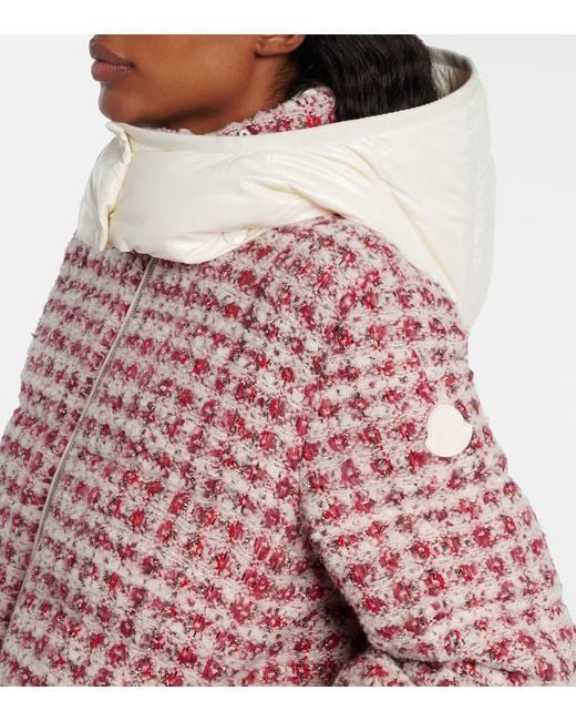 Moncler Red Andronne Checked Tweed Down Jacket