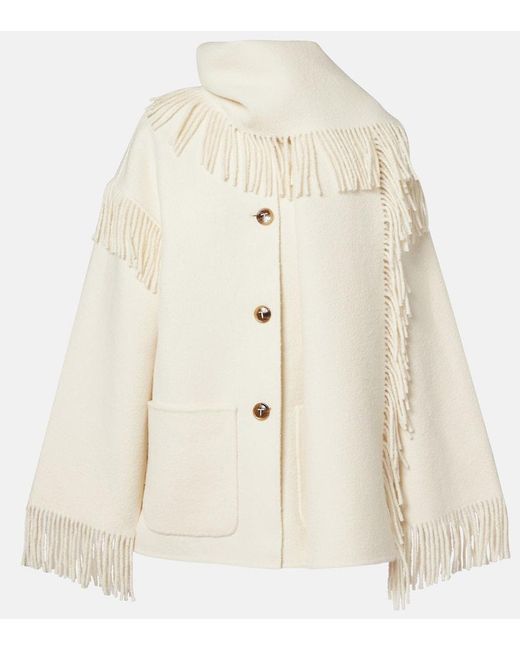 Totême  Natural Fringed Wool-Blend Scarf Jacket