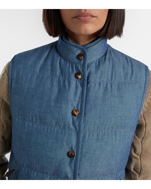 Loro Piana Blue Kris Cotton Chambray Puffer Jacket